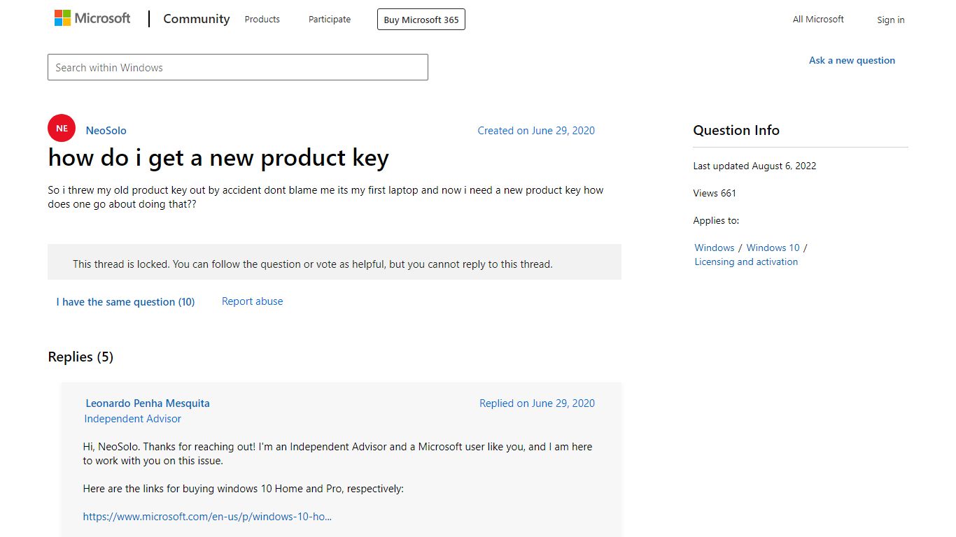 how do i get a new product key - Microsoft Community